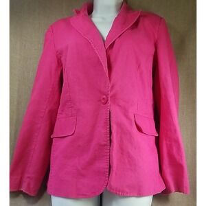 Chadwicks Classic Hot Pink Button Collared Linen Blend Long Sleeve Blazer Jacket